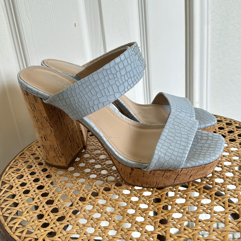 Pale Blue heeled platform sandals size 8
